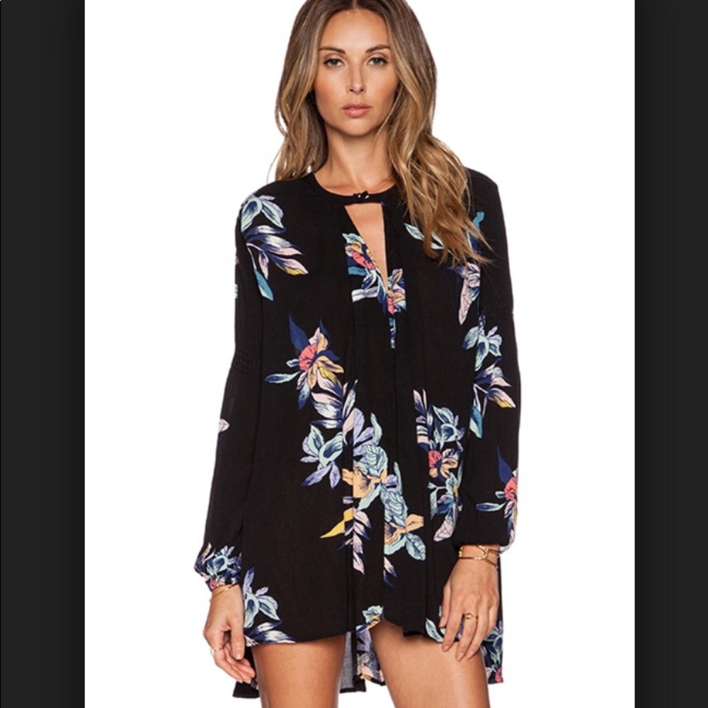 Free People Swing Tunic in Black Floral